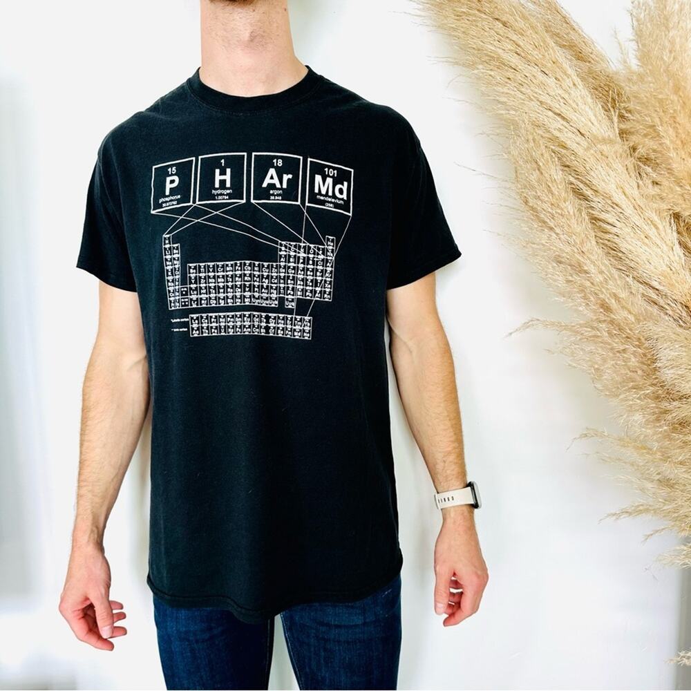 MENS VINTAGE Black White Periodic Table PharmD University Maryland Tee Shirt L